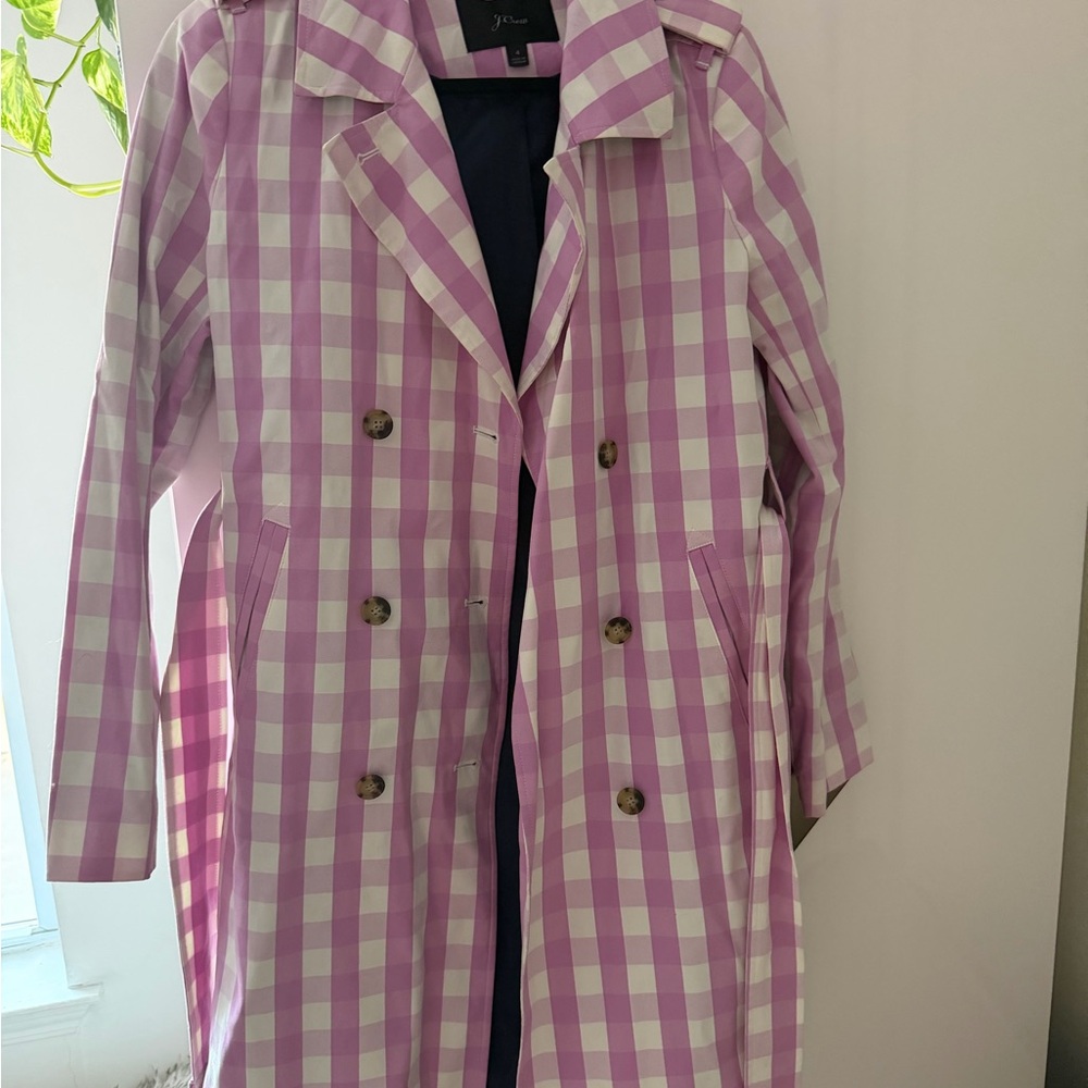 J. Crew Lavender and White Gingham Double-Breasted Trench Coat